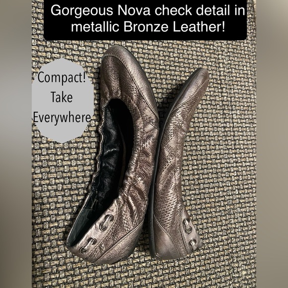 BURBERRY Nova Check LeatherTravel/Ballet Flats🔥Metallic Bronze🔥EUC 38🇺🇸8/8.5 - Picture 10 of 12